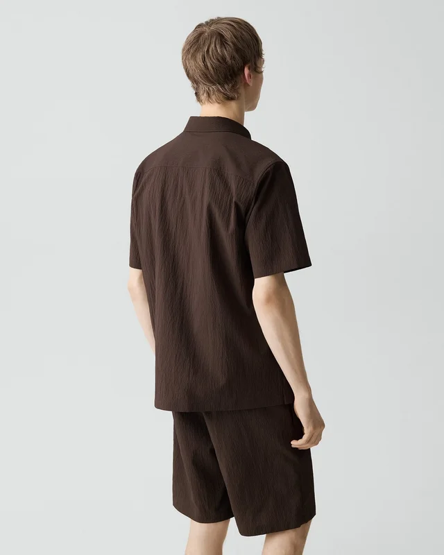 Theory Noll Short-Sleeve Shirt in Kelso Nylon in ESPRESSO BEAN, photo 11 of 14 from Theory