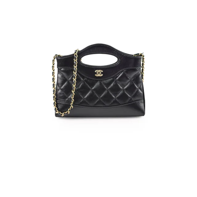 Chanel Nano 31 Shopping Tote Calfskin Black Microchip in Black Calfskin from The Purse Affair