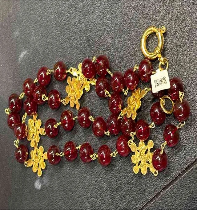 Chanel Red Glass Snowflake Necklace in Red from Luxury Promise
