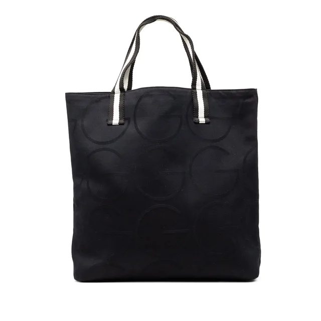 Black Gucci Canvas G Monogram Web Tote in Black Canvas from Designer Revival