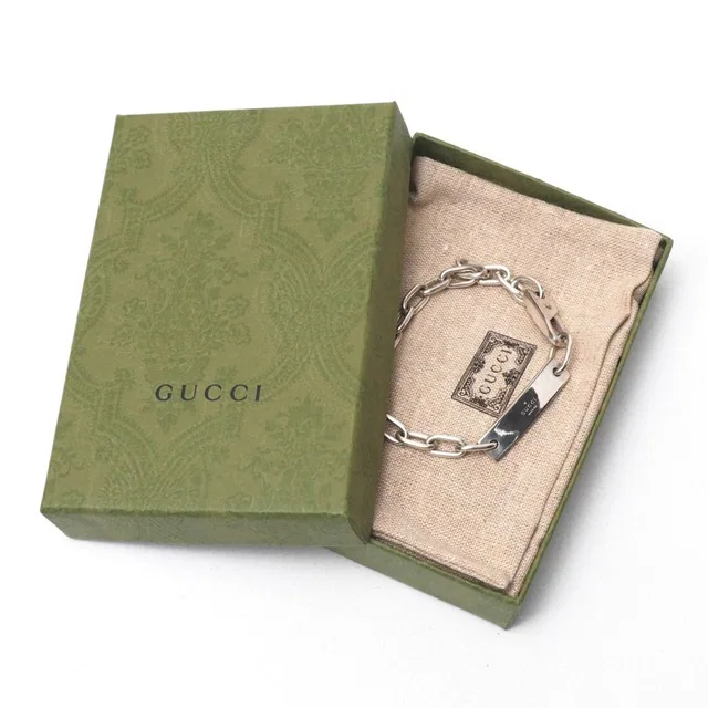 Gucci Bracelet 925 Sterling Silver Logo Plate in Silver from The Reluxe