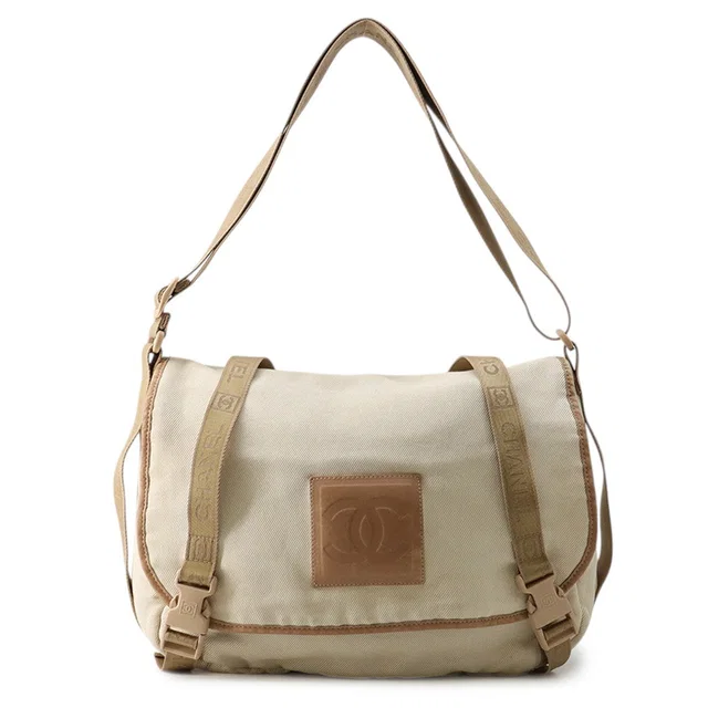Chanel Vintage Shoulder Bag Ivory/Beige/Brown Canvas Leather in Brown Canvas from GALLERY RARE