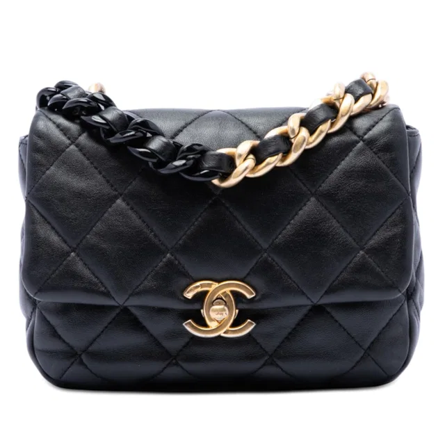 Black Chanel Mini Quilted Lambskin Candy Chain Flap Crossbody Bag in Black Lambskin from Designer Revival
