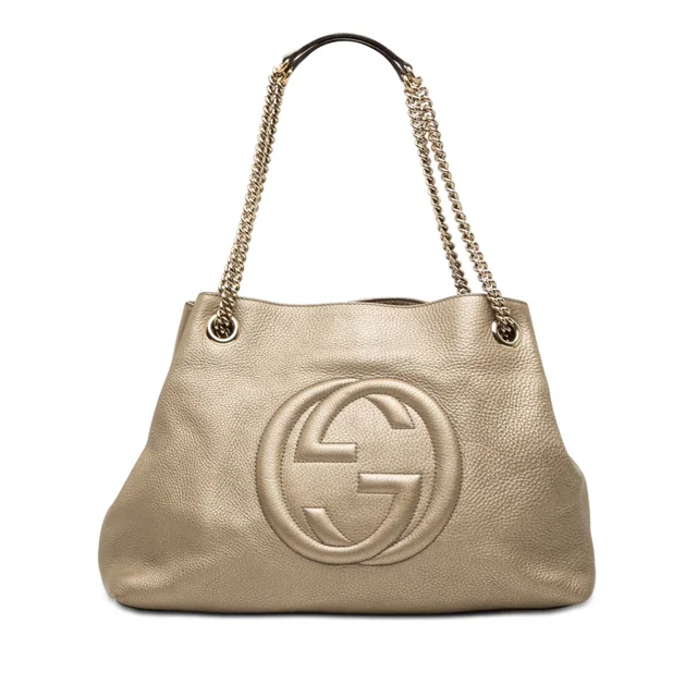 Gold Gucci Medium Metallic Calfskin Soho Chain Tote in Gold Calfskin from Designer Revival