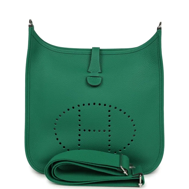 Hermès Evelyne III PM Vert Vertigo Clemence Palladium Hardware in Green Clemence leather from Madison Avenue Couture