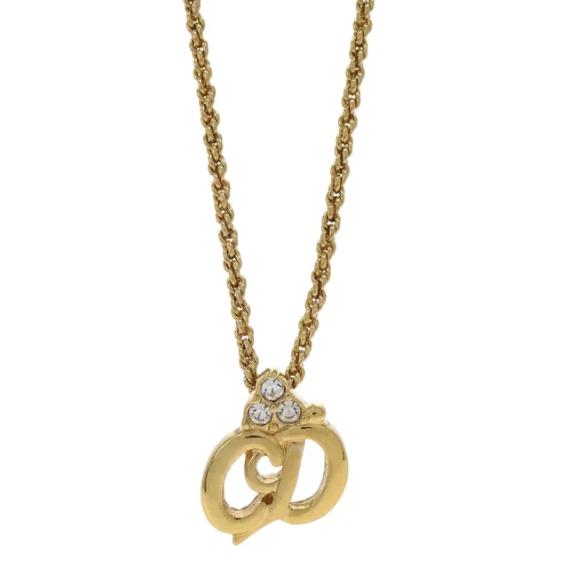 Dior Necklace Pendant Gold Rhinestone in Gold from AMORE Vintage Tokyo