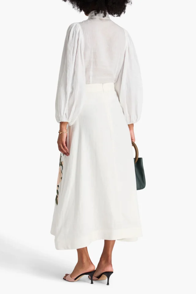 Zimmermann Sequin-Embellished Floral Linen Midi Skirt, photo 3 of 4 from THE OUTNET