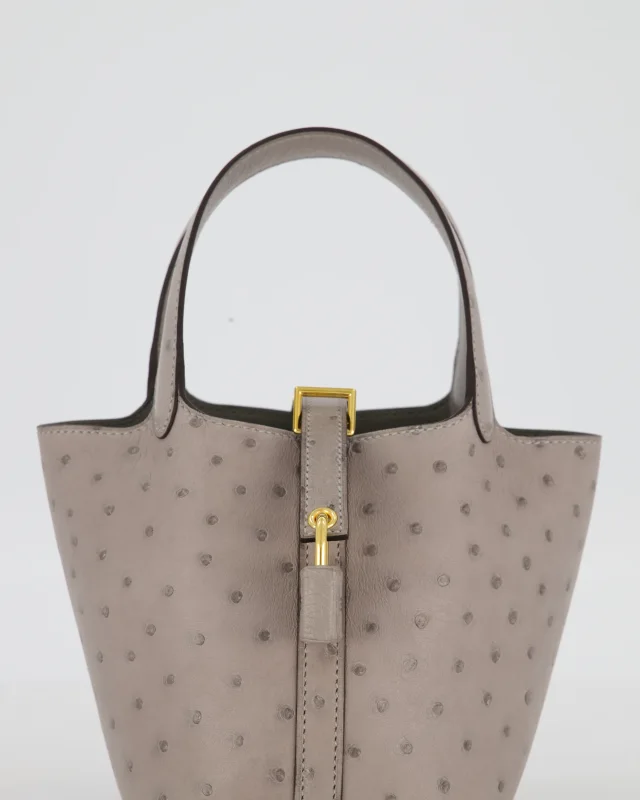HOT* Hermès Micro Picotin Lock Bag in Grey Ostrich from Sellier, photo 9 of 13