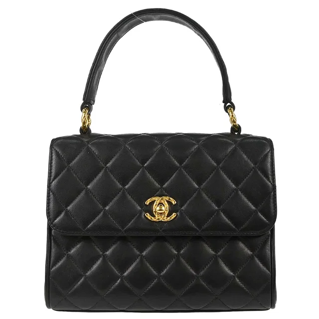 Chanel 1991-1994 Black Lambskin Straight Flap Handbag in Black Lambskin from AMORE Vintage Tokyo