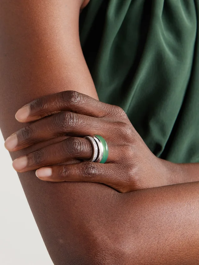 BY PARIAH Kalahari set of three sterling silver, chalcedony and diamond rings in green 40% Chalcedony 40% Sterling silver 20% Diamond, photo 2 of 5 from NET-A-PORTER (Canada)