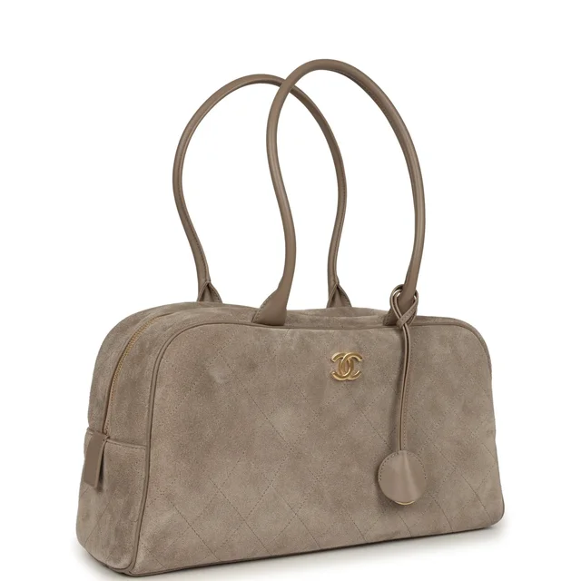 Chanel Large "Perfect Bowling" Bag Dark Beige Gold Hardware in Beige Suede from Madison Avenue Couture, photo 2 of 2