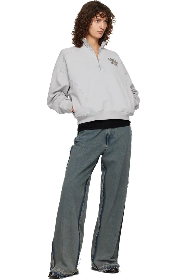AMIRI Gray 'Hopes & Dreams' Half Zip Crew Sweater, photo 4 of 4 from SSENSE