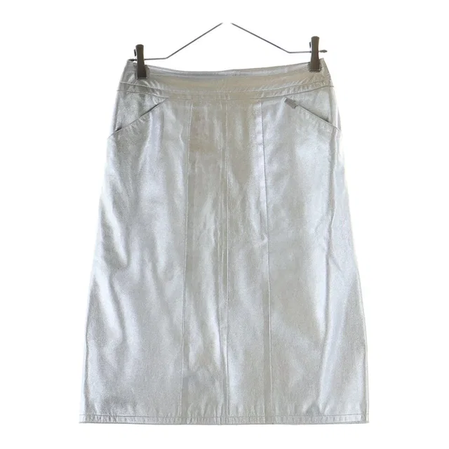 Chanel 99A Lambskin Metallic Leather Tight Skirt Silver in Silver Lambskin from The Reluxe