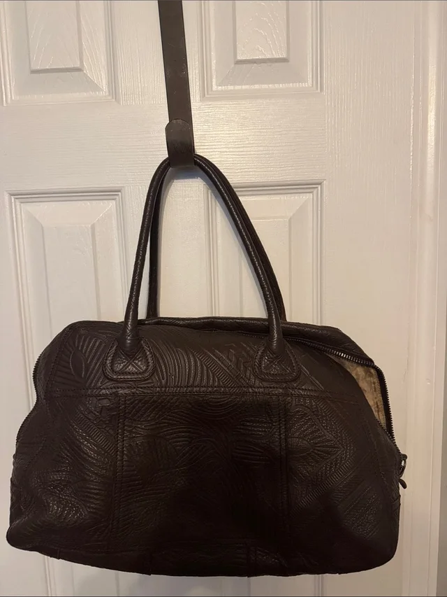 Prada Vintage Embossed Brown Leather Tote Bag in brown|red Leather from Poshmark