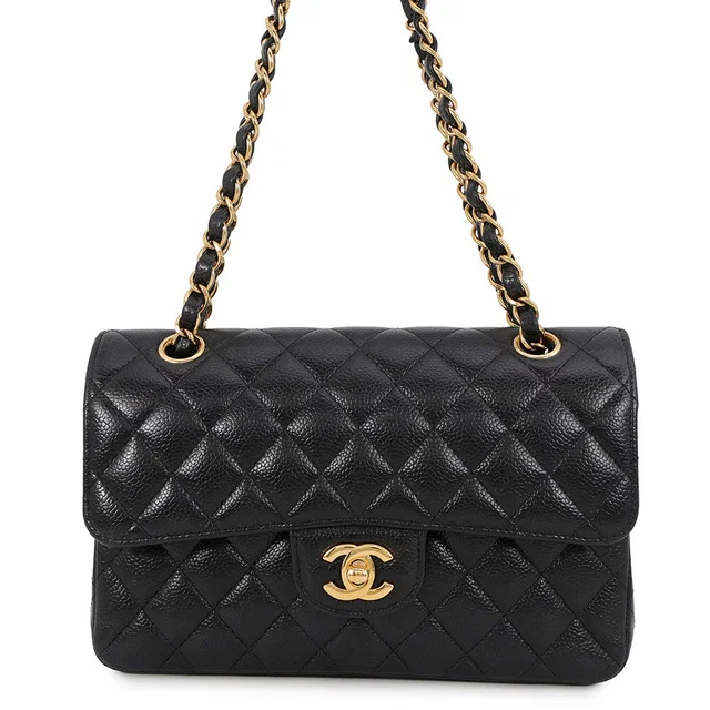 Chanel Matelasse W-Flap W-Chain Shoulder Bag BlackA01113 Caviar Leather Size 23 in Caviar leather from GALLERY RARE