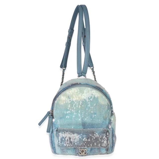 Chanel Blue Multicolor Sequin Waterfall Mini Backpack in Blue Leather from myGemma