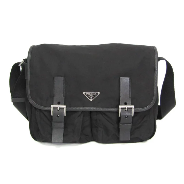 Prada Triangle Logo Crossbody Bag Men,Women Nylon,Leather Messenger Bag,Shoulder Bag Black in Black Nylon , Leather from Elady