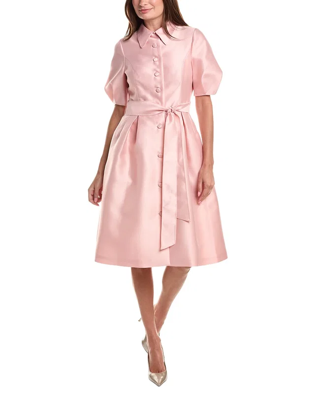 Teri Jon by Rickie Freeman Pique Faille Puff Sleeve Shirtdress, image 1 of 1 from Rue La La