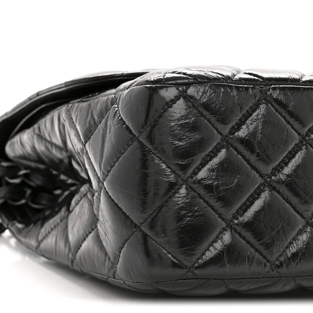 Chanel Shiny Crumpled Calfskin Quilted Jumbo Double Flap So Black in Black Calfskin from FASHIONPHILE, photo 9 of 14