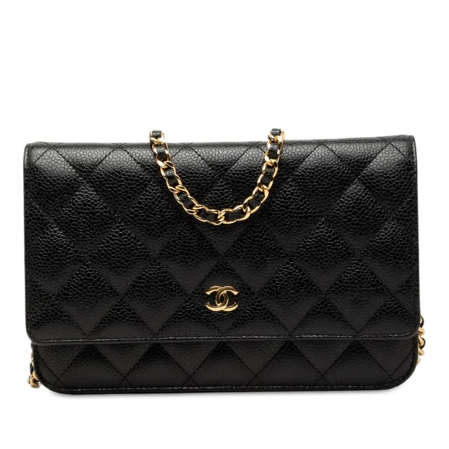 Black Chanel CC Quilted Caviar Wallet on Chain Crossbody Bag in Black Caviar leather from Designer Revival