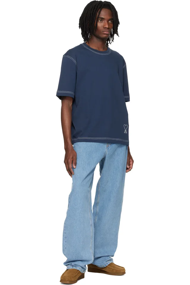 AMI Paris Blue Boxy Fit Topstitched Ami de Coeur T-shirt, photo 4 of 4 from SSENSE