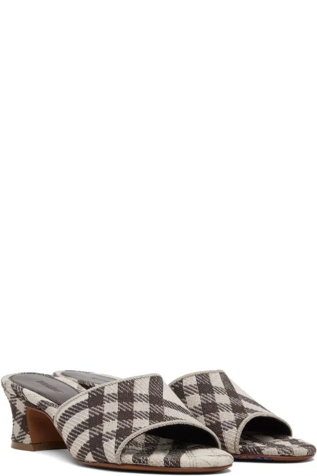 Burberry Brown & White Check Sloane Mule Heeled Sandals, photo 4 of 5 from SSENSE