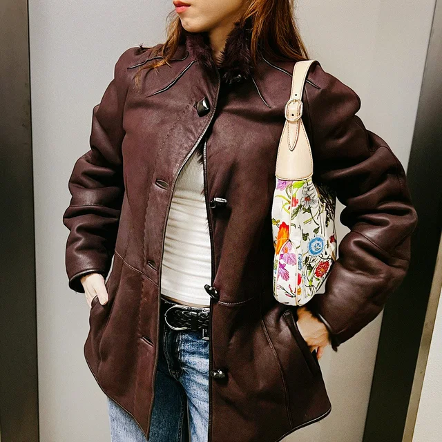 Ferragamo Mouton Design Coat #42 Purple in Purple from VINTAGE QOO TOKYO