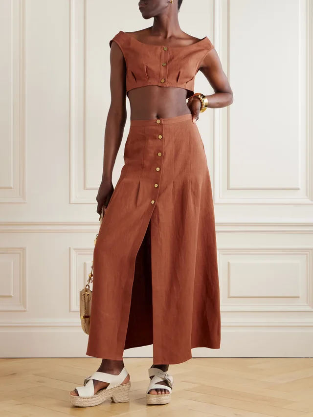 LE KASHA Tamra cropped organic linen-gauze top in Red, photo 2 of 2 from NET-A-PORTER (Canada)