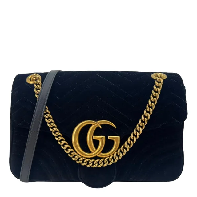 Gucci GG Marmont Medium Matelasse Velvet Shoulder Bag Black 443496 in Black Velvet from Dallas Designer Handbags