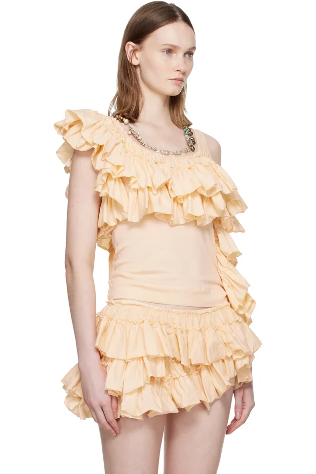 Dries Van Noten Beige Ruffled Top, photo 2 of 4 from SSENSE