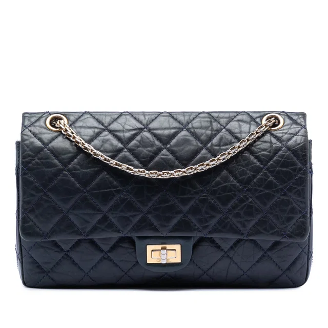 Blue Chanel Quilted Aged Calfskin Reissue 2.55 Double Flap 226 Shoulder Bag in Blue Calfskin from Designer Revival