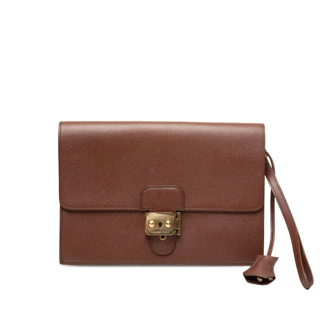 Brown Hermès Courchevel Jet Pochette Clutch in Brown Leather from Designer Revival