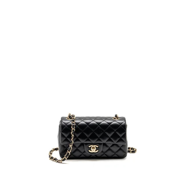 Chanel Mini Rectangular Flap Bag Lambskin Black LGHW in Black Lambskin from EMIER