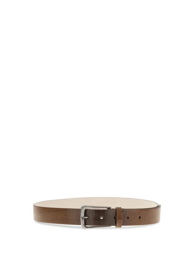 Brunello Cucinelli Hand-Carved Calf Leather Belt — Brown in Brown Calfskin from HEWI