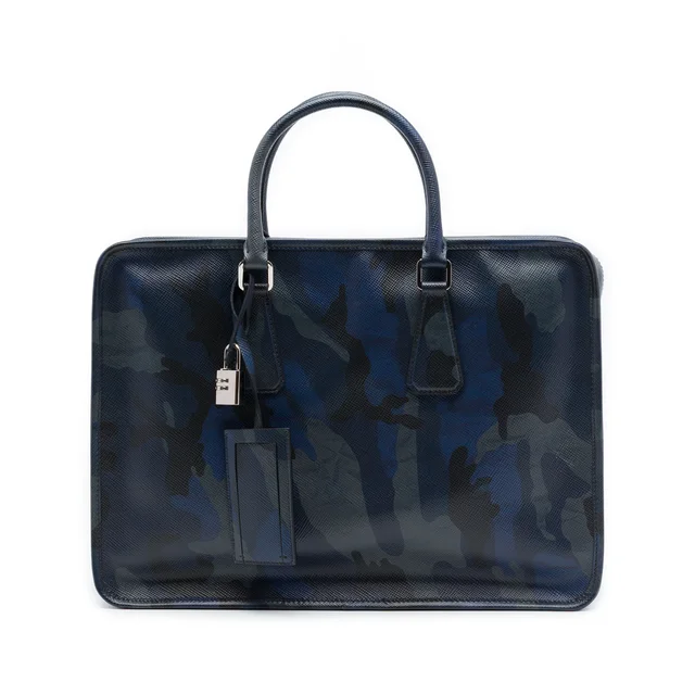 Blue Prada Saffiano Camouflage Print Briefcase Business Bag in Blue Saffiano leather from Designer Revival
