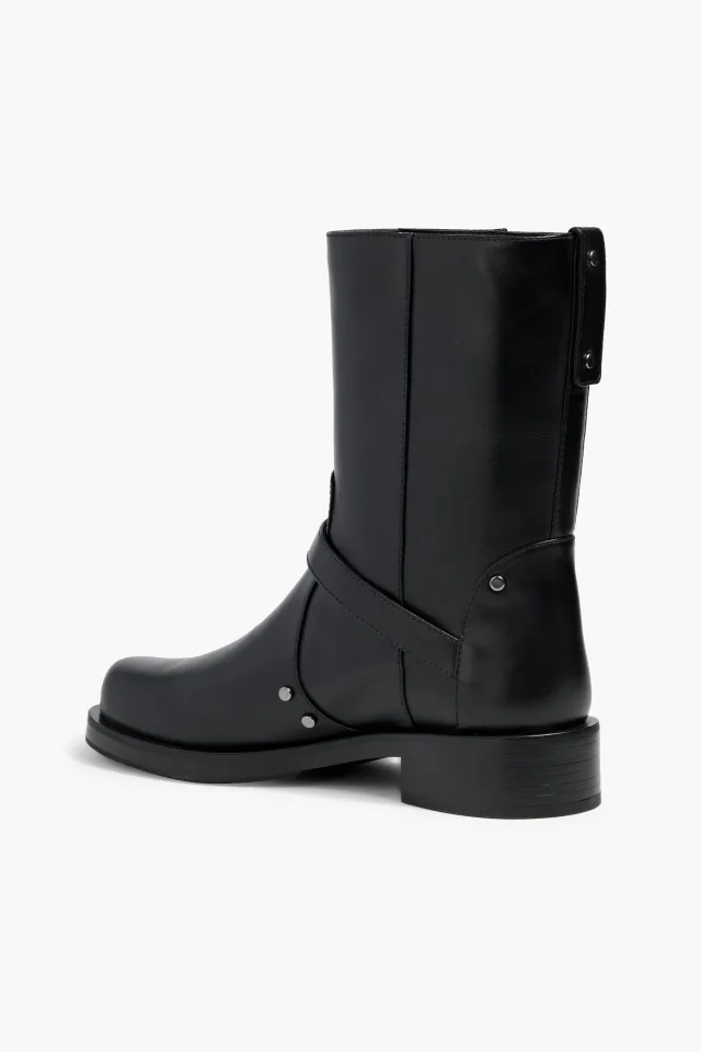 Stuart Weitzman Maverick Buckled Studded Leather Ankle Boots in Black, photo 3 of 4 from THE OUTNET