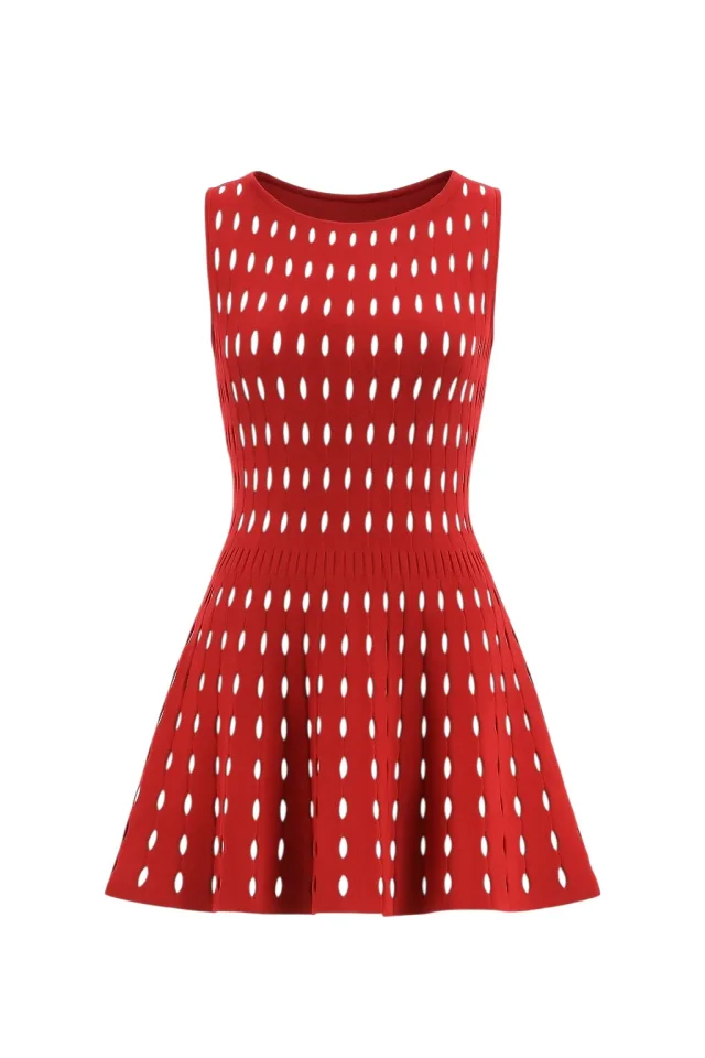 Alaïa open knit fit and flare dress in Red from Designer Revival, photo 2 of 2