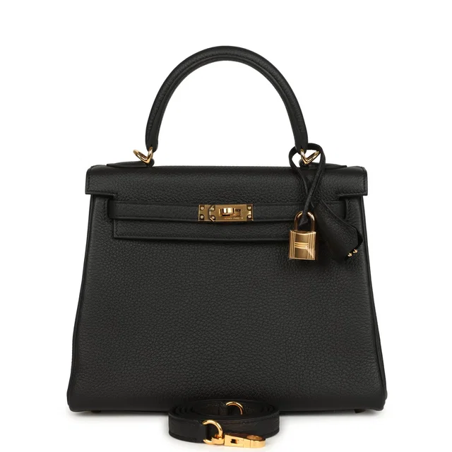 Hermès Kelly Retourne 25 Black Togo Gold Hardware in Black Togo leather from Madison Avenue Couture