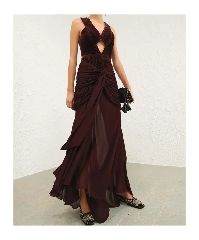 Zimmermann velvet-panelled ruched maxi dress, photo 3 of 8 from SENSER