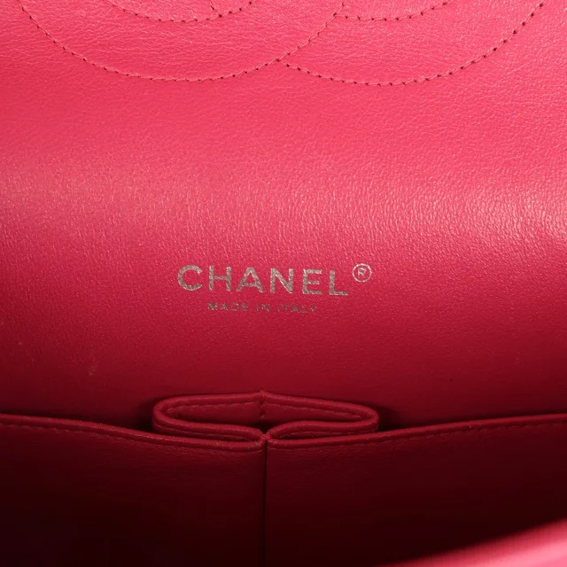 Chanel Maxi Classic Double Flap Bag Dark Pink Patent Silver Hardware in Pink Patent from Madison Avenue Couture, photo 8 of 10