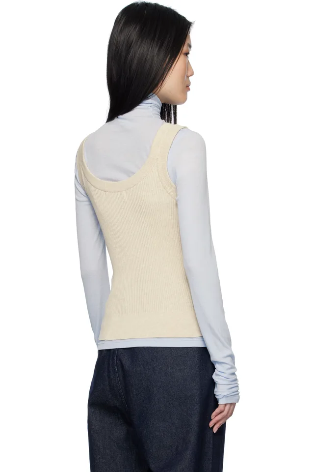 LE17SEPTEMBRE Beige Ribbed Scoop Neck Tank Top, photo 3 of 5 from SSENSE