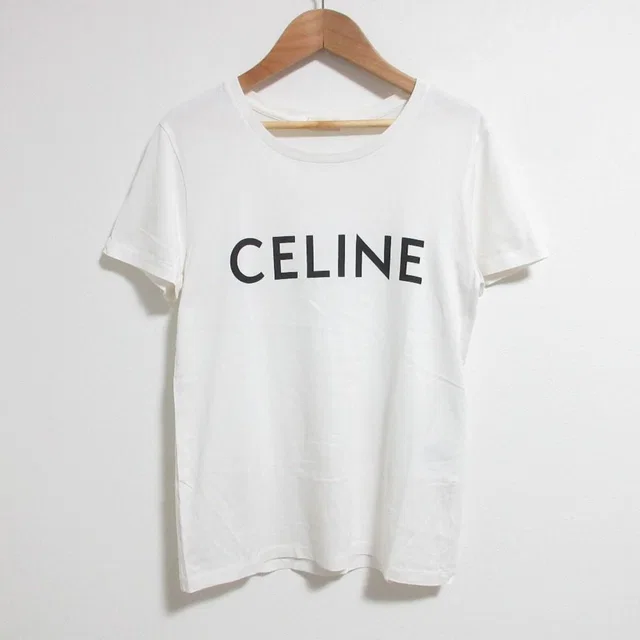 Celine Logo Print Crew Neck T-Shirt XS White in White from The Reluxe