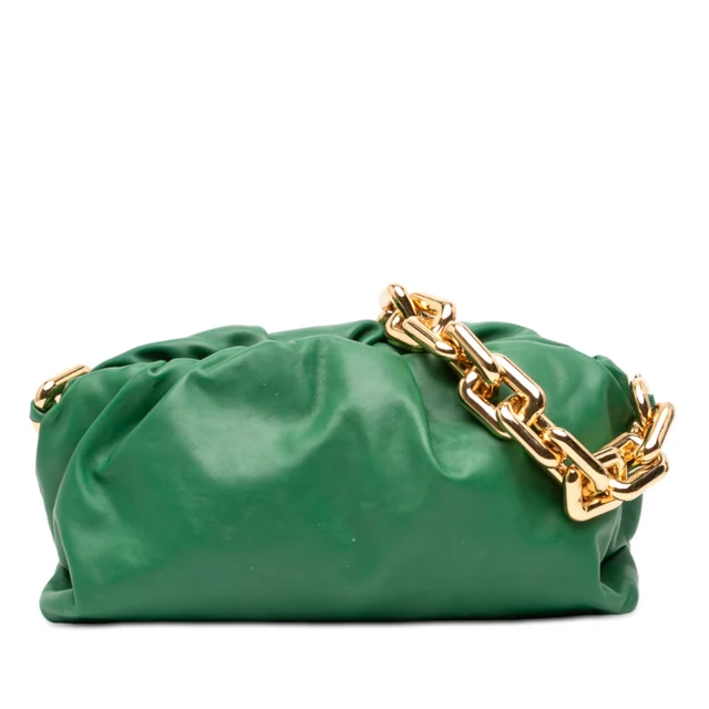 Green Bottega Veneta Lambskin Chain Pouch Shoulder Bag in Green Lambskin from Designer Revival