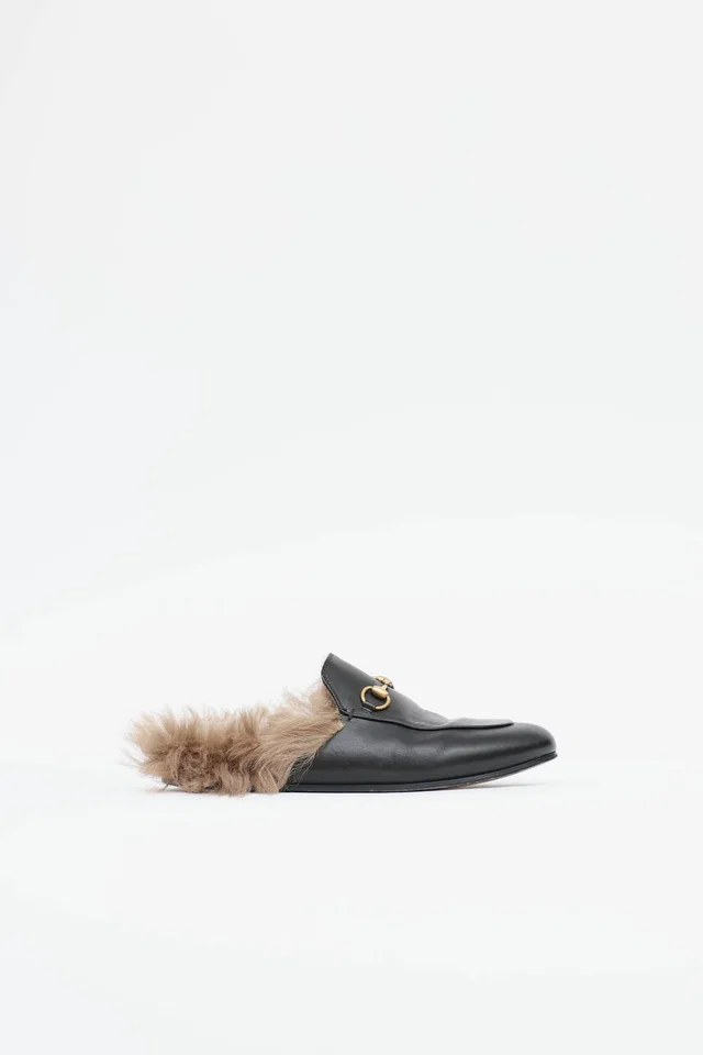 Gucci Leather & Fur Princetown Mule in Leather from VSP Consignment