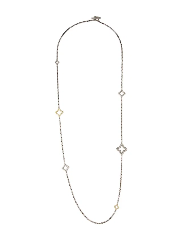 David Yurman Two-Tone Quatrefoil Box Chain Station Necklace, 36" in multicolor from The RealReal