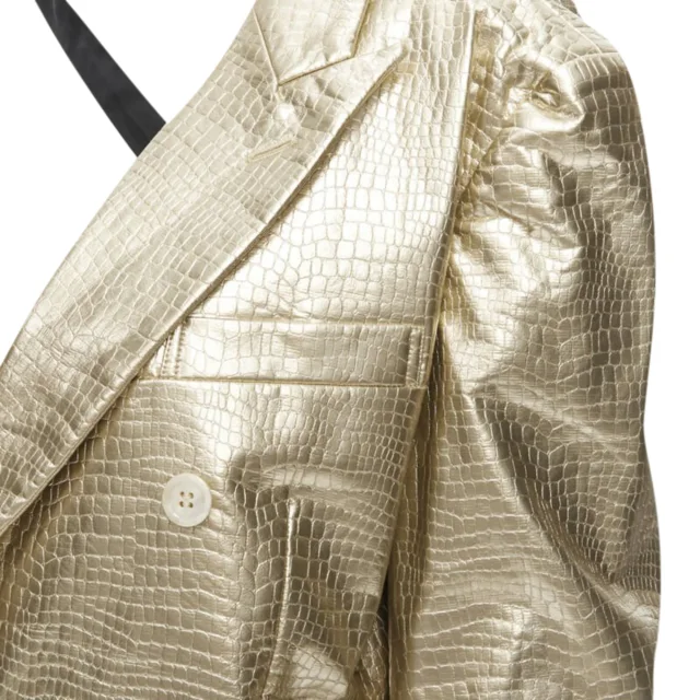 Comme des Garcons gold pleated harness tie open jacket in gold, photo 2 of 6 from ShopSimon