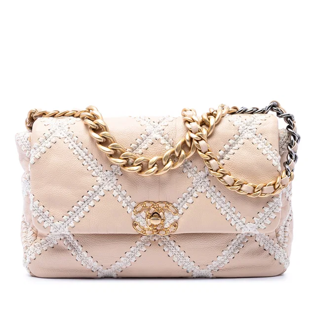 Pink Chanel Large Crochet Calfskin 19 Flap Satchel in Pink Calfskin from Designer Revival