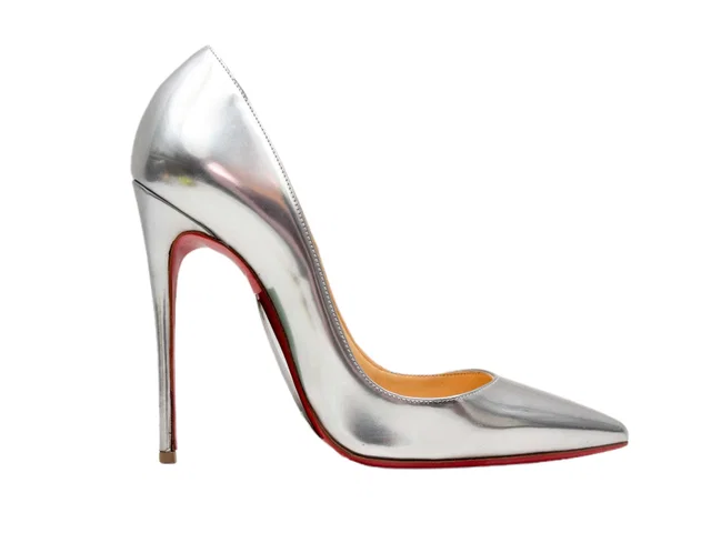 Silver Christian Louboutin Metallic Pointed-Toe Pumps Size 35.5 in Silver Leather from Designer Revival