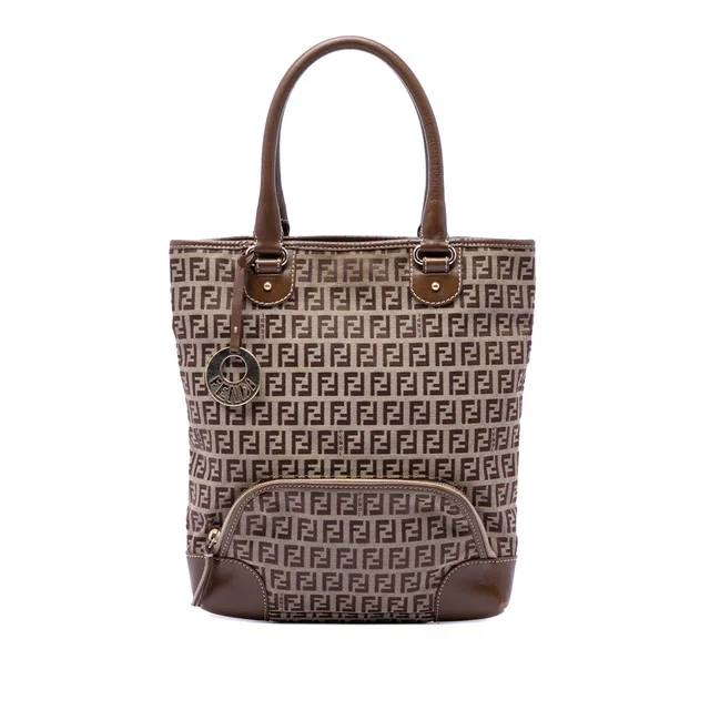 Beige Fendi Zucchino Canvas Chef Front Pocket Shopping Tote in Beige Canvas from Designer Revival