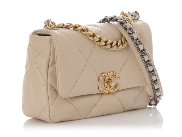 Chanel Small Beige Quilted Calfskin 19 Flap in Beige Calfskin from Ann's Fabulous Finds, photo 6 of 10